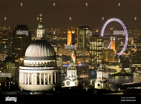 London Skyline at night, aerial view Stock Photo - Alamy