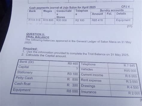 QUESTION 5: TRIAL BALANCE The following balances appeared in the General