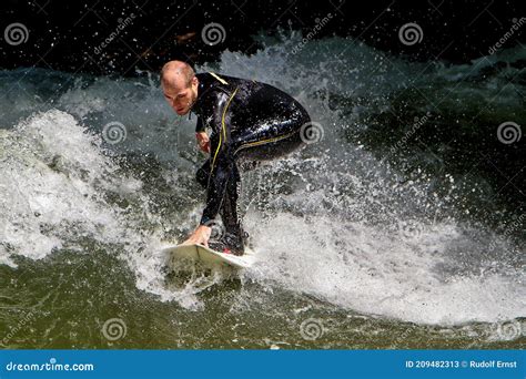 Munich Germany July Surfer In The City River Called