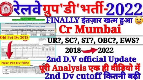 Rrc group D Cr Mumbai 2nd Dv Cut off कय रहग RRC Mumbai railway