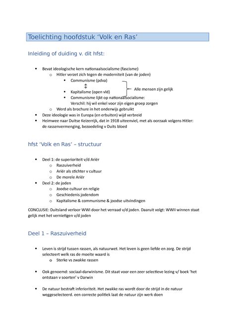 Nota S Nazi Duitsland Toelichting Hoofdstuk Volk En Ras Inleiding