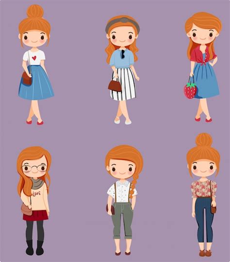 Premium Vector | Cute girl cartoon character with variety fashion style