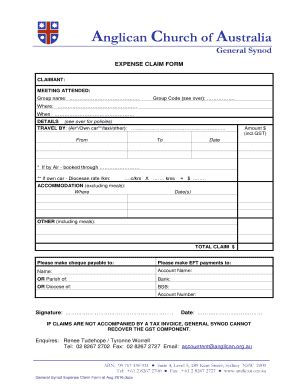 Fillable Online Anglican Org Expense Claim Form Anglican Org Au