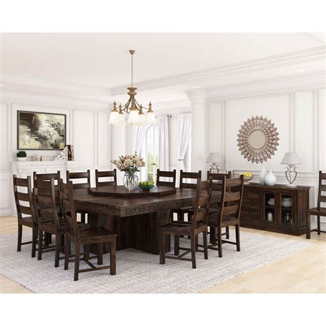 Modern Pioneer Solid Wood Lazy Susan Pedestal Dining Table Set