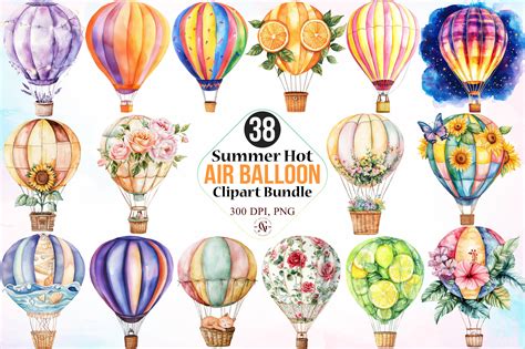 Summer Hot Air Balloon Clipart Bundle Graphic By Canvas Craft Creative Fabrica
