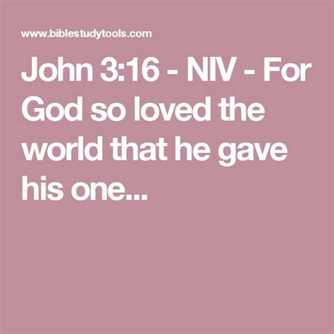 John 316 Niv For God So Loved The World That He Gave His One