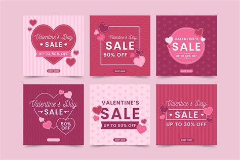 Valentines Day Sale Instagram Post Collection Vector Premium