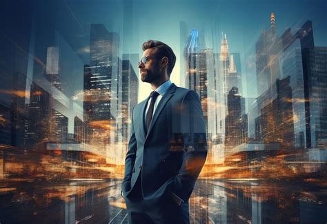 Premium Ai Image A Double Exposure Of A Businessman In The Cityscape