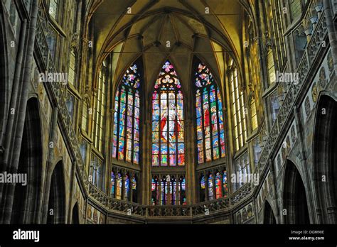 Stained Glass Church Window Apse Gothic St Vitus Cathedral Stock