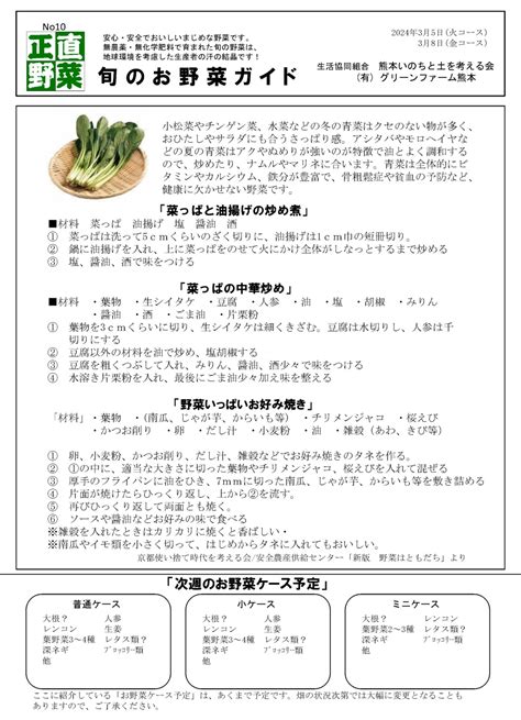 今週の野菜ケース 3月5・8日配送分 熊本いのちと土を考える会