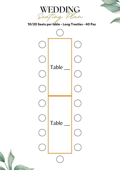 Table Seating Plan Chart Long Pax Rectangle Table Guest Names