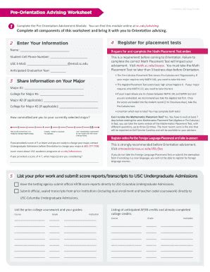 Fillable Online Pre Orientation Advising Worksheet Fax Email Print