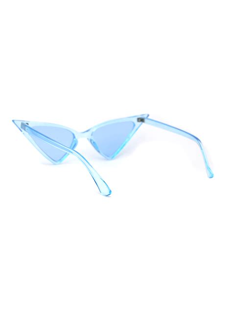 Womens Futuristic Triangular Thin Plastic 80s Cat Eye Sunglasses Blue