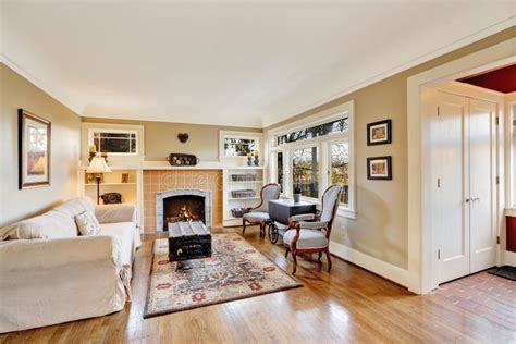 Living Room Interior with Fireplace in Old House Stock Image - Image of ...