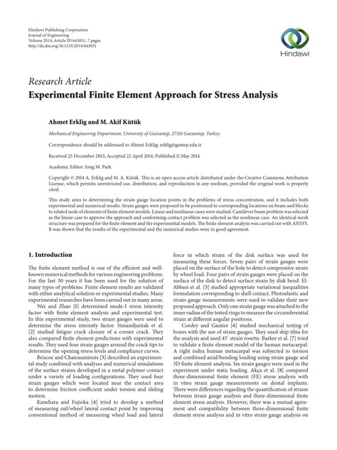 Pdf Experimental Finite Element Approach For Stress Analysis