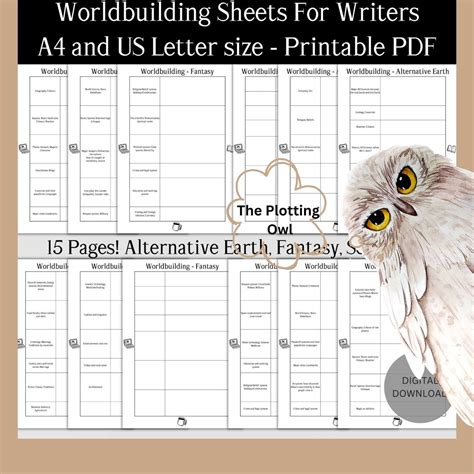 Digital Printable Worldbuilding Workbook Sheets Writers Authors Book