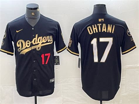 Mens Los Angeles Dodgers #17 Shohei Ohtani Number Black Gold Stitched ...