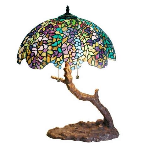 Purple Green Spring Tree Tiffany Style Stained Glass Table Lamp