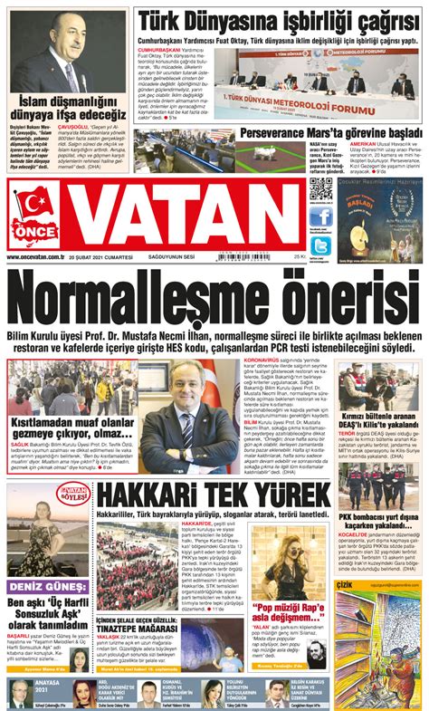 Nce Vatan Gazetesi Ubat Cumartesi Tarihli Gazete Sayfalar