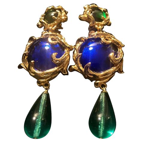 Philippe Ferrandis Earrings Gold Hardware Metal Glass Ref 446459 Joli