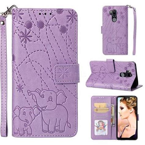 Embossing Fireworks Elephant Leather Wallet Case For Lg G7 Thinq Purple Leather Case Guuds