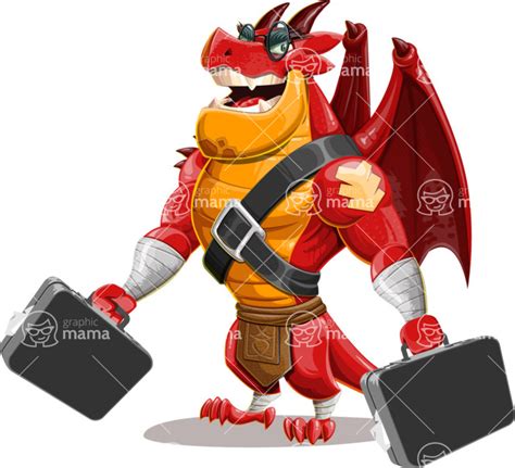 Cartoon Dragon Guardian Character Set With Two Briefcases Graphicmama