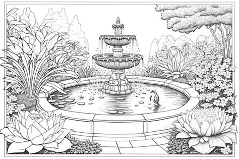 Premium AI Image | Coloring pages for adults Blooming Fountains