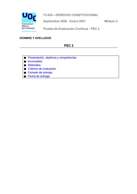 PEC 3 Derecho Constitucional 73 DERECHO CONSTITUCIONAL Septiembre