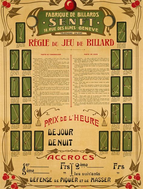 Affiche Ancienne Fabrique De Billards Senft R Gles Du Jeu De Billard