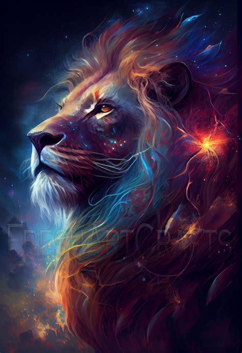 Cosmic Lion Wall Art, Space Lion Art, Lion Digital Art Print, Digital ...