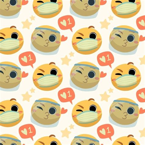 Free Vector | Hand drawn emoji with face mask pattern