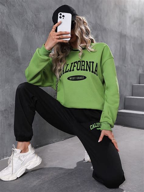 Shein Lune Letter Graphic Drop Shoulder Sweatshirt Sweatpants En