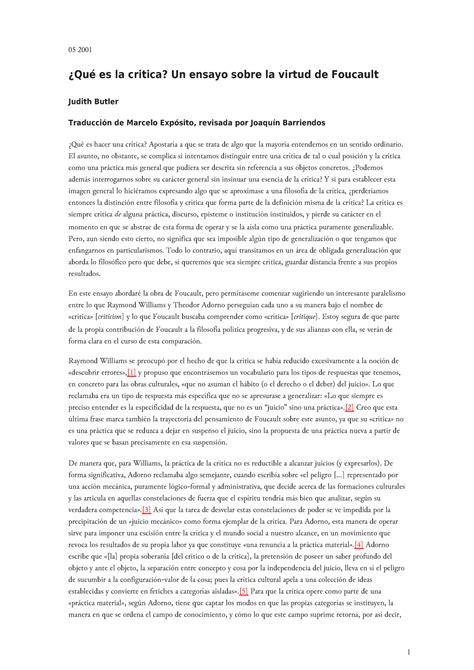 4 Qué Es La Crítica— Butler 05 2001 ¿qué Es La Critica Un Ensayo