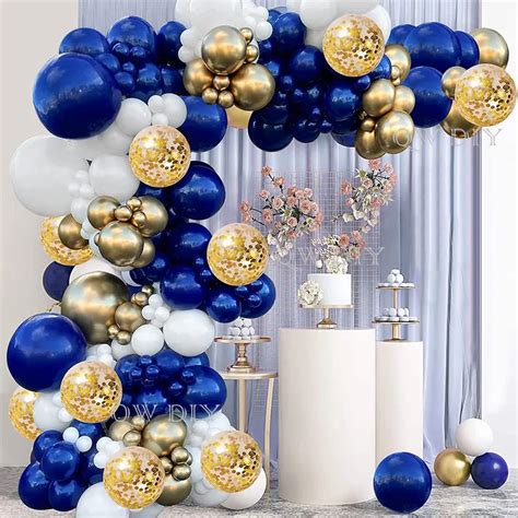 Globos De Confeti Dorado Blanco Azul Marino Arco Bleu Boda Baby Shower