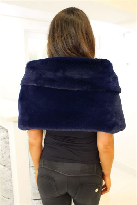 Navy Faux Fur Shawl