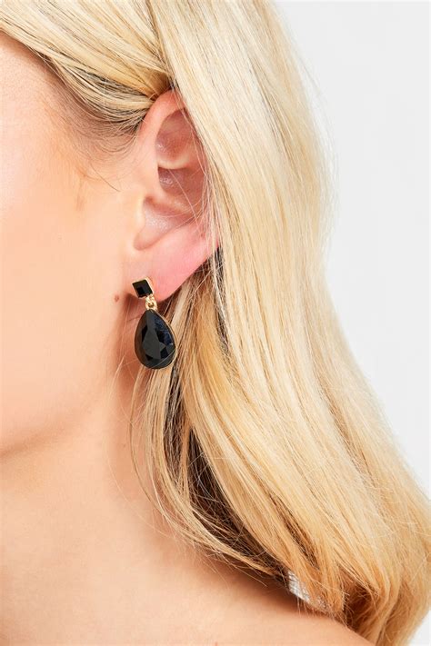 Black Gold Tone Gem Drop Earrings Yours Clothing