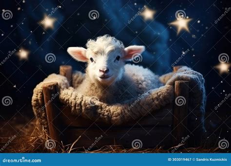 Lamb in Wooden Manger, Symbol of Newborn Baby Jesus Christ. Generative ...