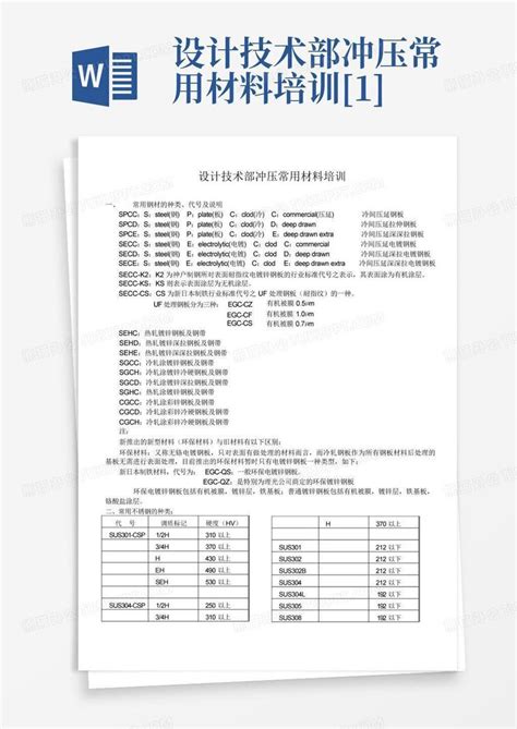 设计技术部冲压常用材料培训 1 Word模板下载编号ldgvnbba熊猫办公