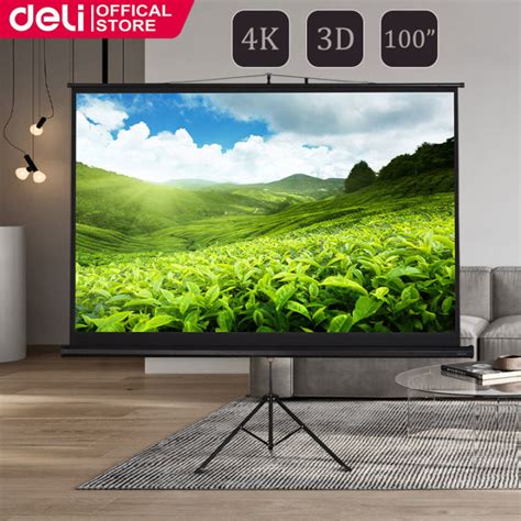 Deli 100 inch Projector Screen with Stand Screen Ratio 4:3/16:9 4K HD ...