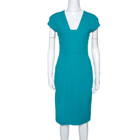 Roland Mouret Turquoise Blue Wool Crepe Sheath Dress L Roland Mouret