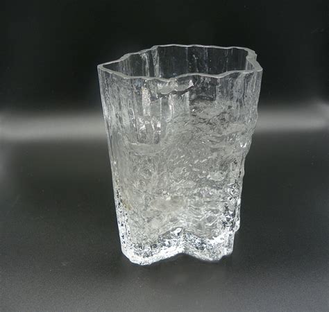 Vintage Iittala Vase Pinus Pattern 6 5 Tapio Wirkkala Mid Century Ice Glass Free Shiiping