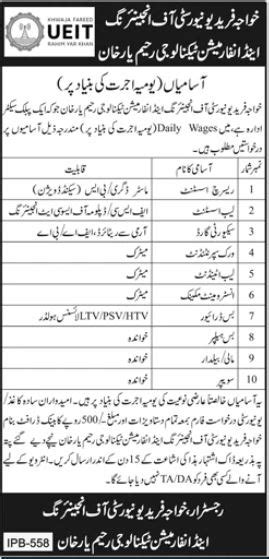 New Government Jobs In Pakistan Today Khwaja Fareed University Ueit