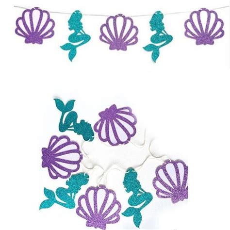 Mermaid Glitter Paper Garland Happy Birthday Shell Banner Ocean