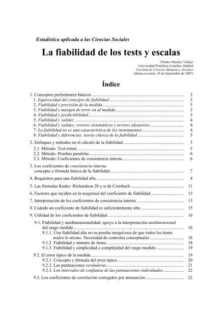 La Fiabilidad De Los Tests Y Escalas Universidad Pontificia Comillas