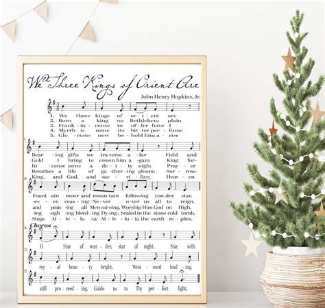 We Three Kings Song Lyrics Wall Art Digital Print Christmas Printable