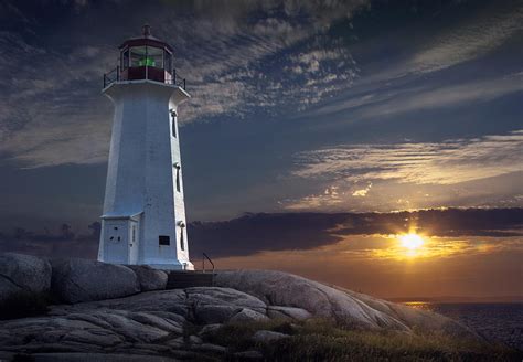 Sunset At Peggys Cove Lighthouse Photograph By Randall Nyhof Fine Art America