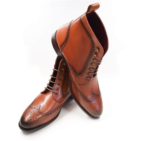 Brown Leather Lace Up Dress Boots For Men Beatnik