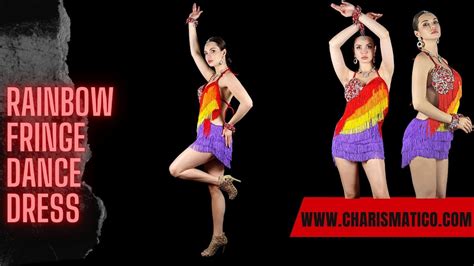 Charismatico Embellished Rainbow Pride Halter Latin Fringe Dance Dress