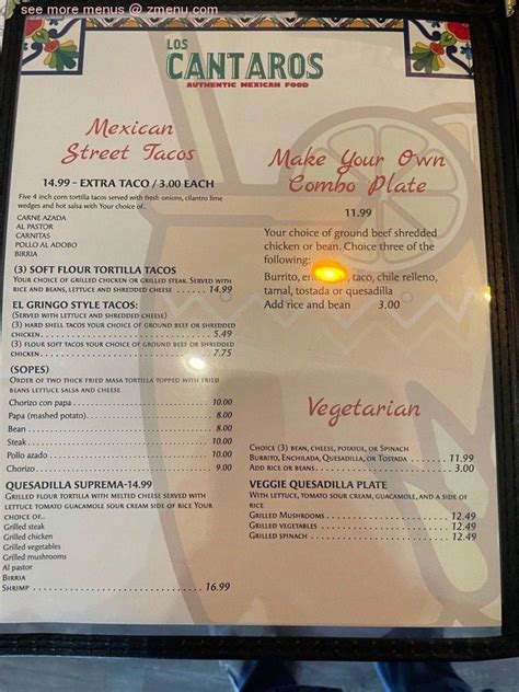 Menu At Los Cantaros Restaurant North Hampton