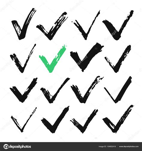 Black Ink Brush Stroke Check Marks Set Black Brush Checkmarks Hand